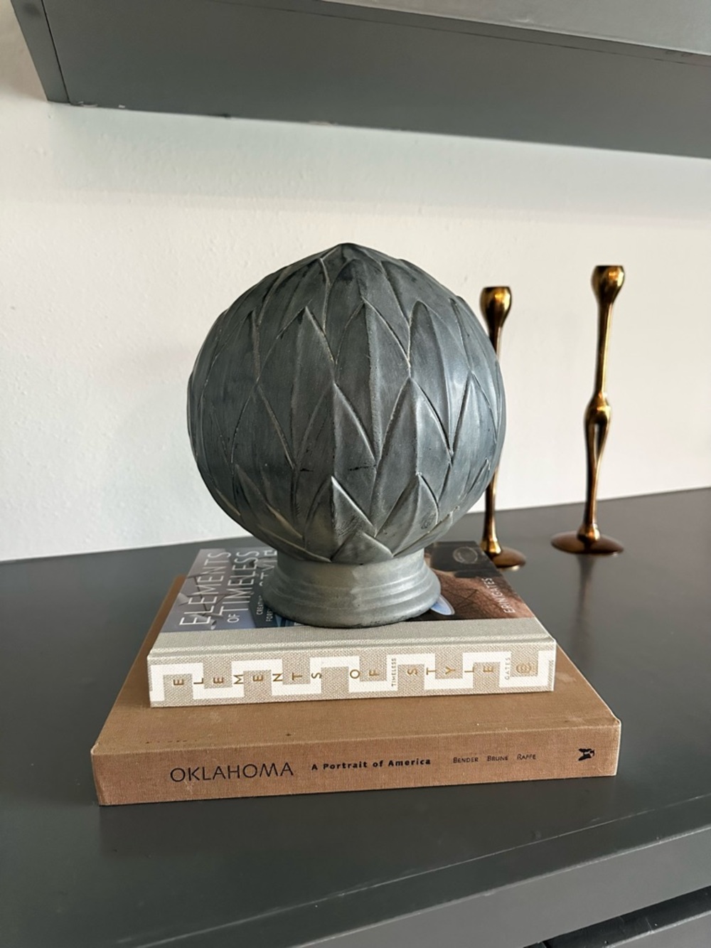 Vintage Decorative Sculpted Artichoke Sphere Accent - Gray - Shelf Table Decor
